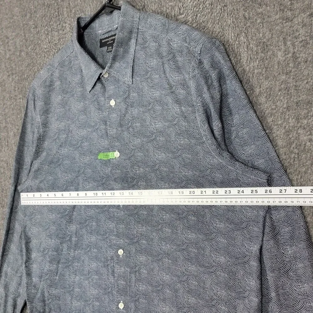 Banana Republic Shirt Mens XXL Blue Polka Dot Camo Print Linen Blend Long Sleeve